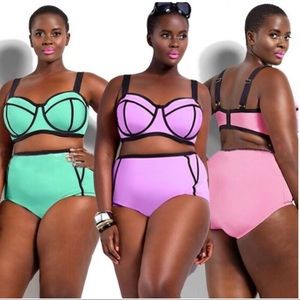 Neon High Waisted Bikini Pink or Purple